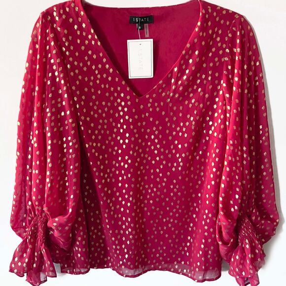 1. State Gold Metallic Print Blouse Size Small NWT - Picture 1 of 9